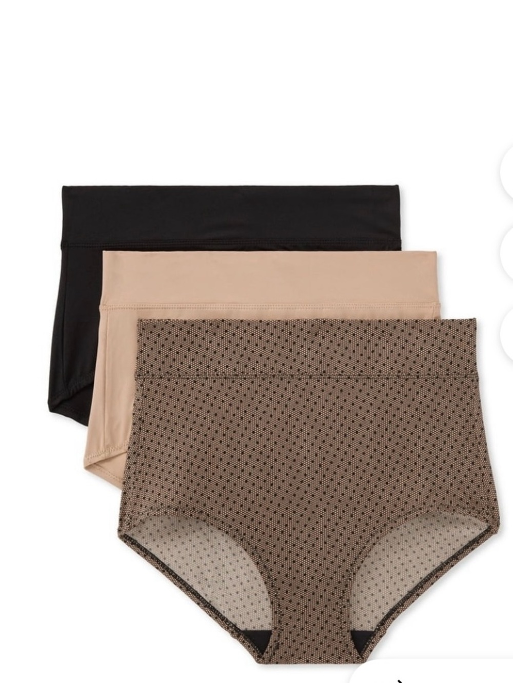 9 pairs of Warner's High-Waist Briefs- Black, Nude, Brown Dot. Size 2XL (20)